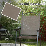 easycomfort easycomfort set 2 sedie pieghevoli da giardino con braccioli e seduta in tessuto traspirante marrone