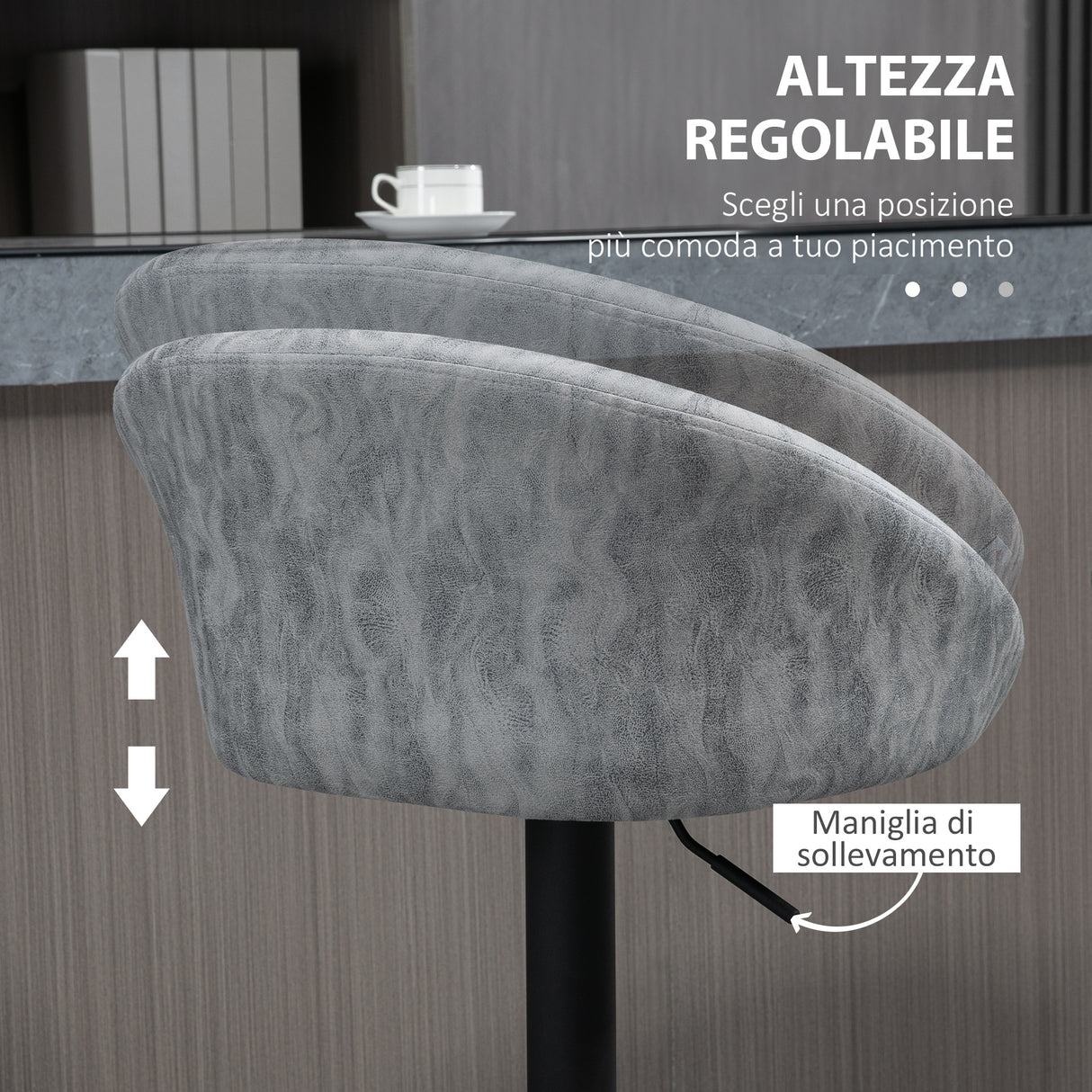 easycomfort easycomfort set 2 sgabelli da bar con altezza regolabile rivestimento finta pelle e schienale grigio chiaro