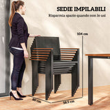 easycomfort easycomfort set da giardino 7 pezzi con tavolo da pranzo e 6 sedie impilabili con braccioli teak