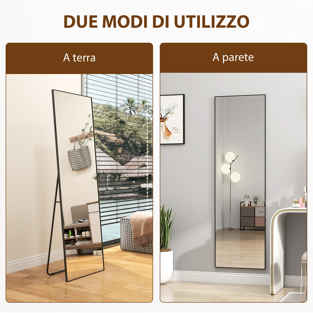 easycomfort easycomfort specchio a figura intera da parete o da terra in metallo e lega di alluminio 50x2x161 5 cm nero
