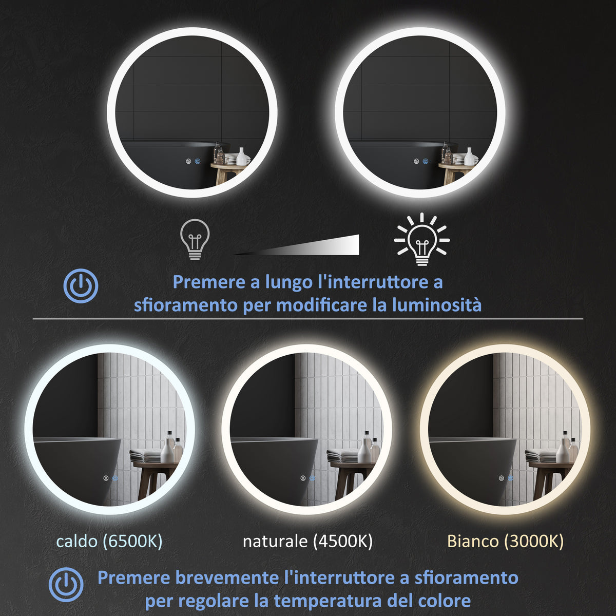 easycomfort easycomfort specchio bagno led antiappannamento con 3 colori e luminosita regolabile in metallo e vetro 70x3 cm