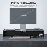 easycomfort easycomfort supporto per monitor con 2 vani contenitore in legno 100x27x15 cm nero
