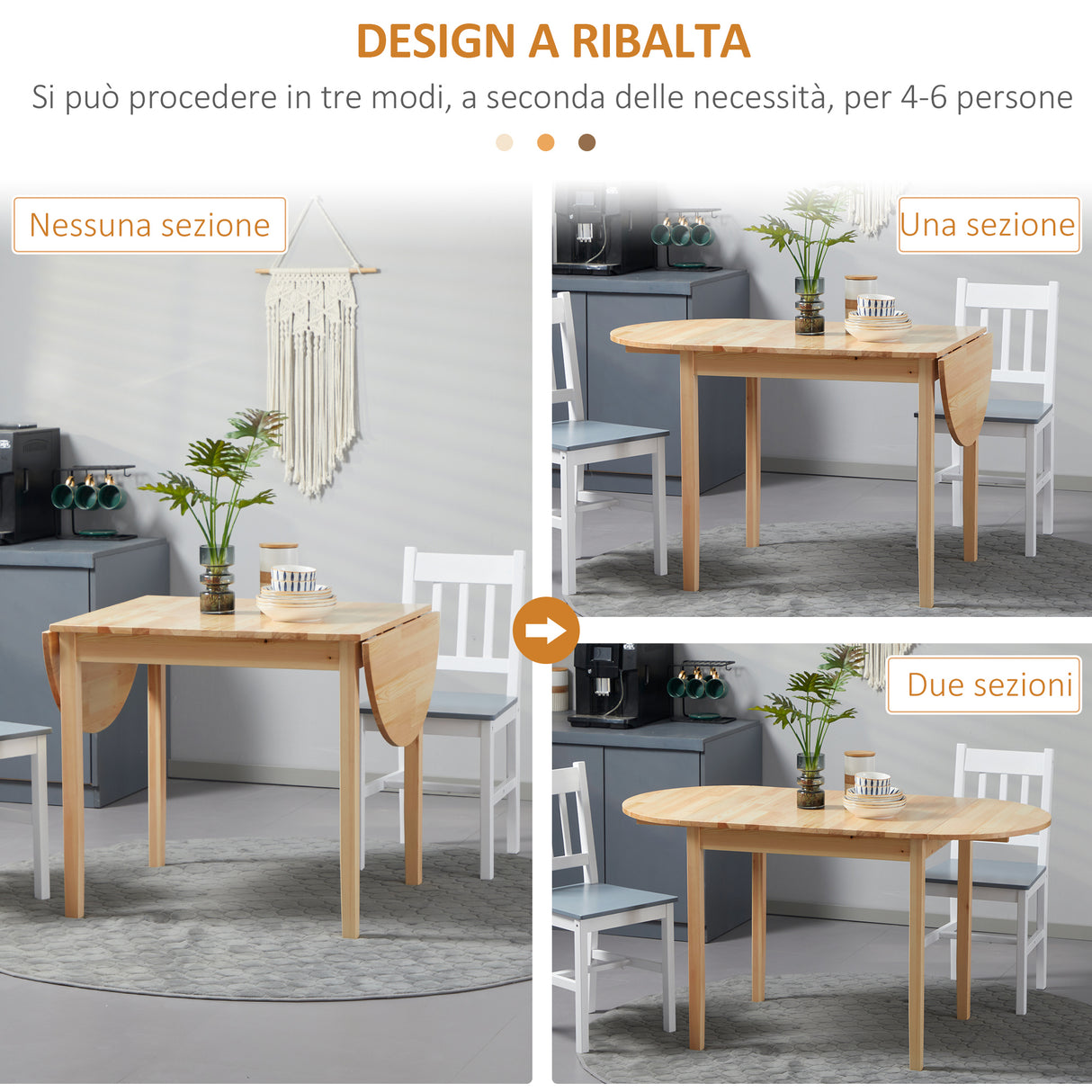 easycomfort easycomfort tavolo allungabile a ribalta per 4 6 persone in legno di pino 140x70x75 cm color legno