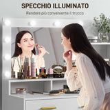 easycomfort easycomfort tavolo da trucco in legno con 4 cassetti 6 ripiani aperti e specchio 100x40x138 cm bianco