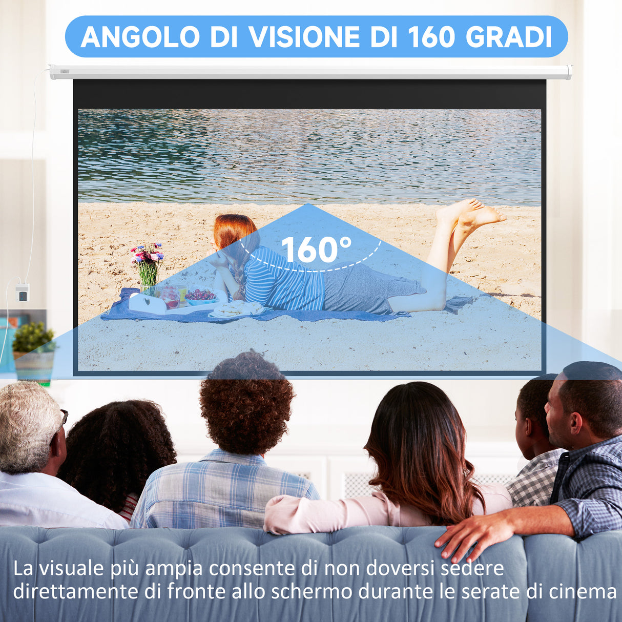 easycomfort easycomfort telo per proiettore 120 169 motorizzato con telecomando fissaggio a muro e soffitto bianco