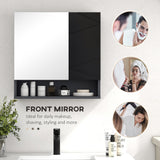 easycomfort easycomfort armadietto con specchiera bagno a 2 ante e mensole regolabili in legno 55x17x55cm nero