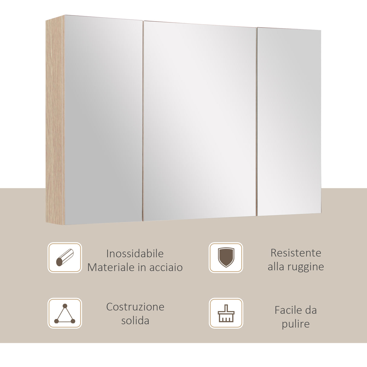 easycomfort easycomfort armadietto pensile da bagno a parete con specchio a 3 ante e ripiani regolabili in legno 90x60x13 5cm ean 8054144132402