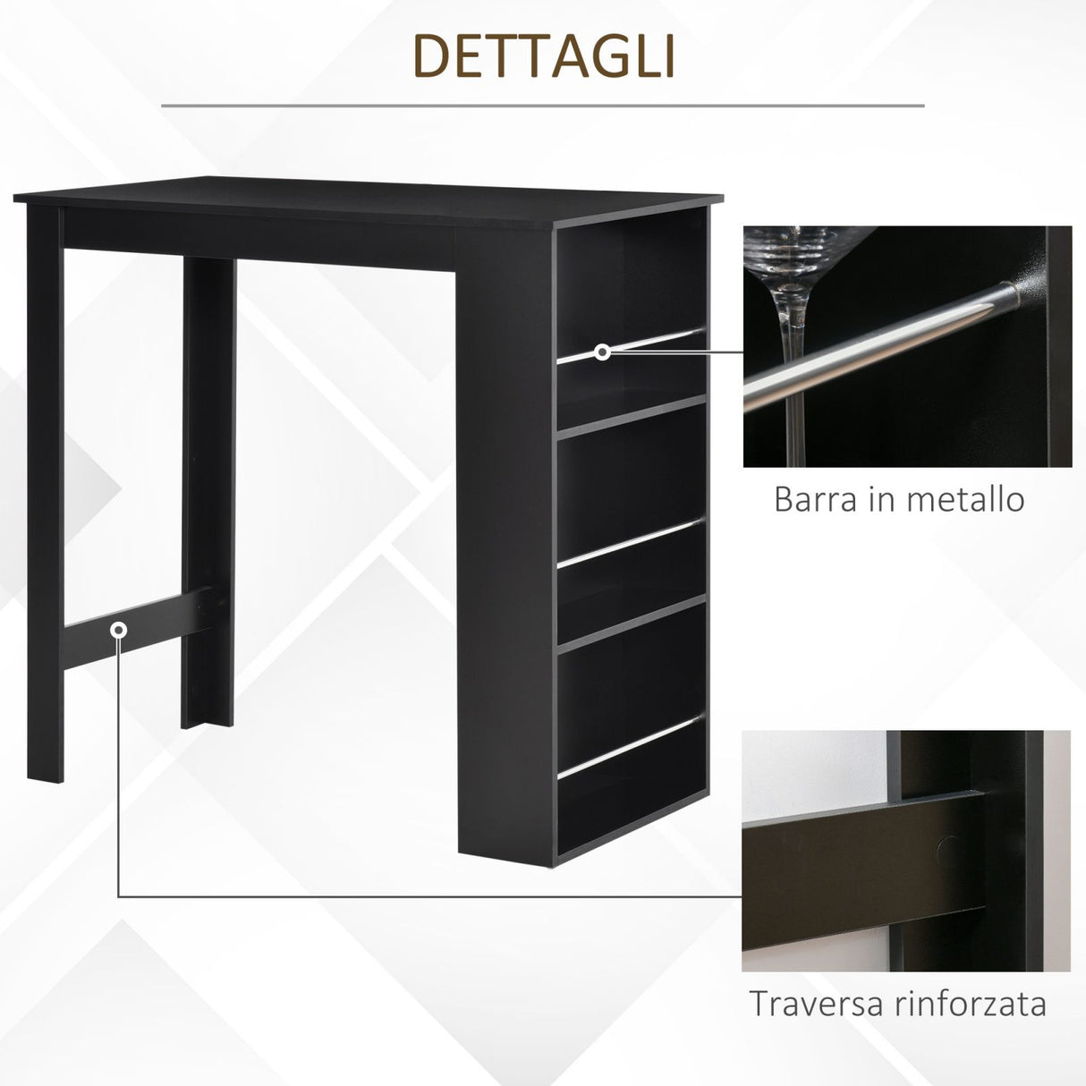easycomfort easycomfort bancone da cucina tavolo alto con 3 mensole in legno tavolo da bar cucina arredamento moderno casa e bar 112x57x106cm nero