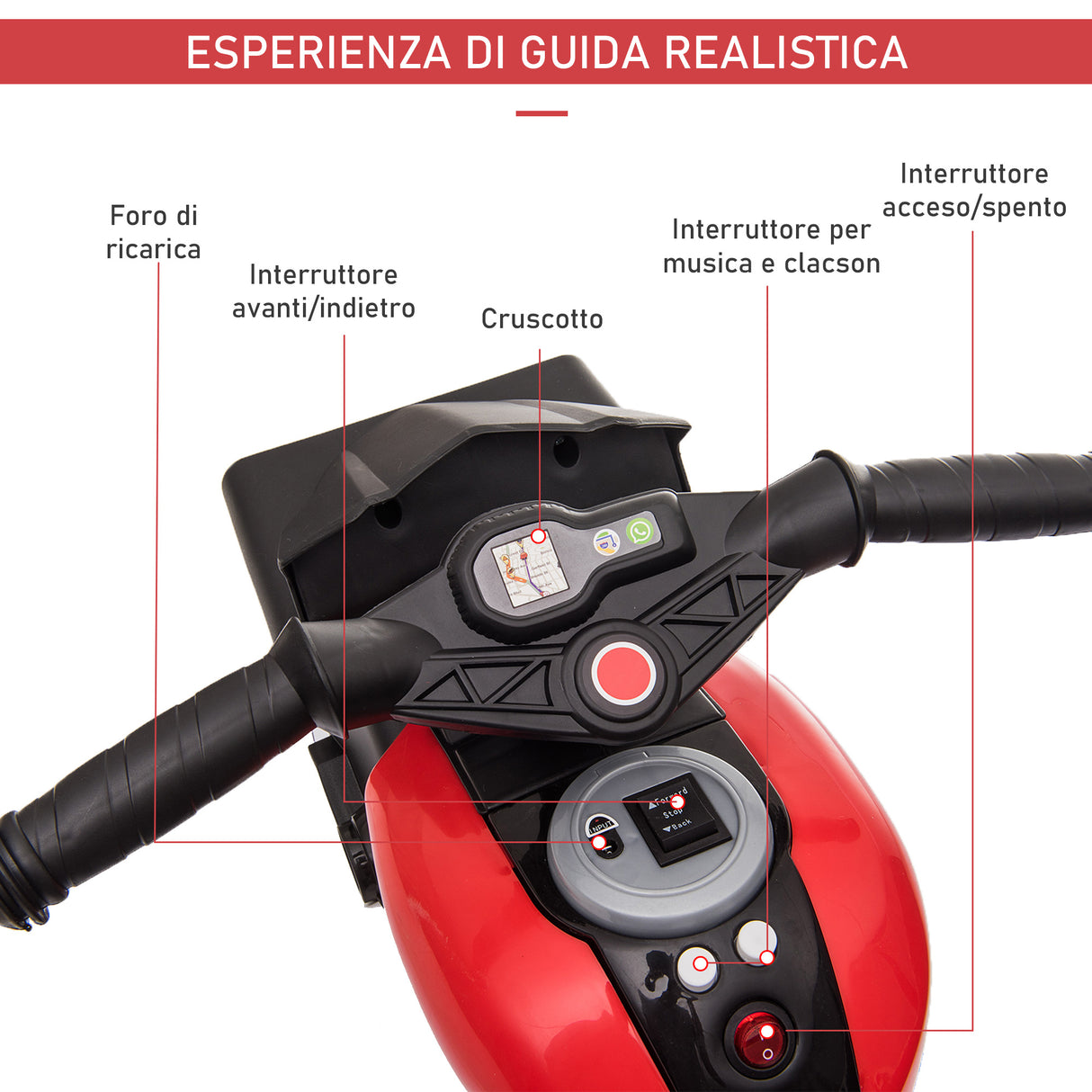 easycomfort easycomfort moto elettrica per bambini 3 5 anni max 25kg con 3 ruote luci e suoni batteria 6v rosso 86x42x52cm