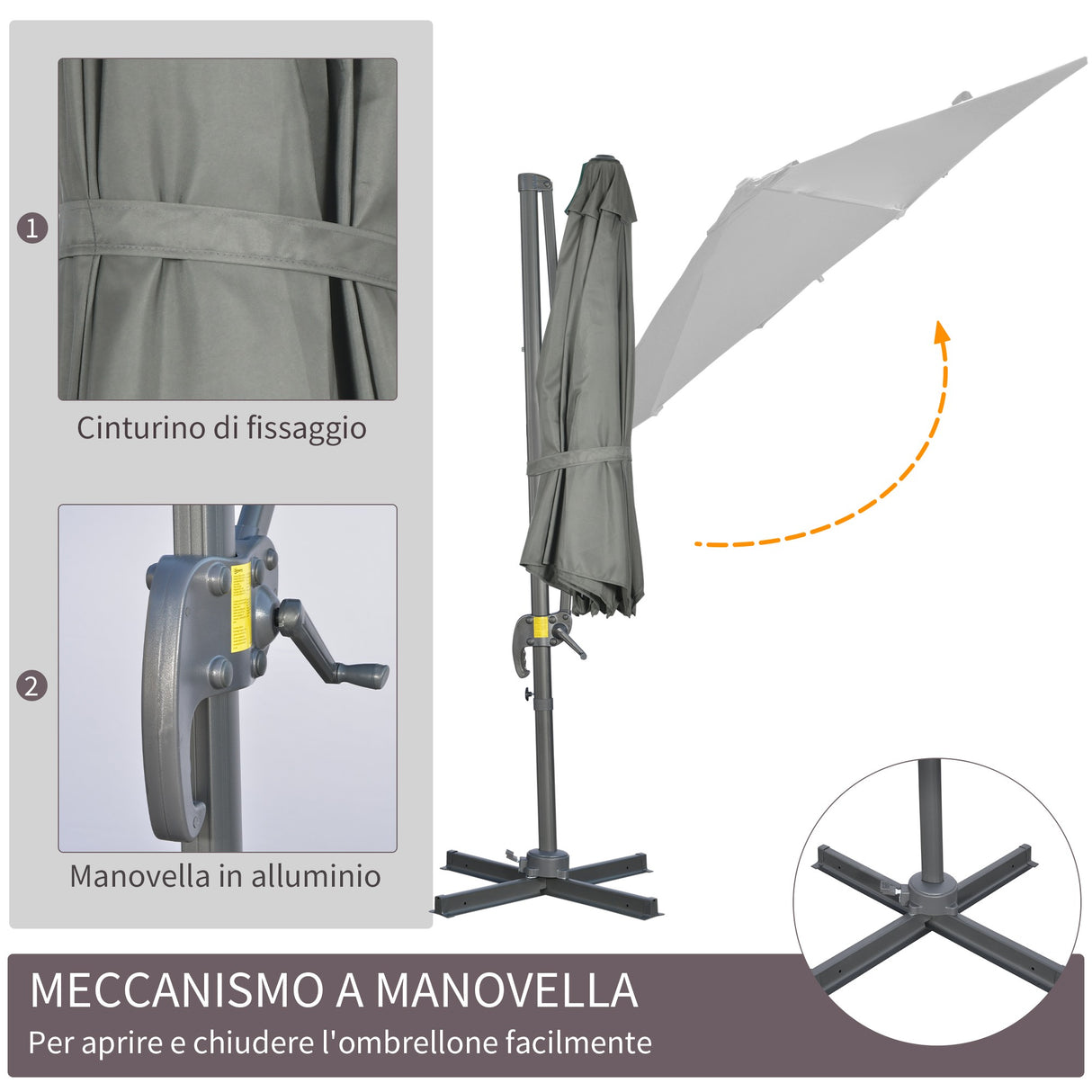 easycomfort easycomfort ombrellone da giardino decentrato 3x2 5 m girevole a 360 con angolazione regolabile grigio