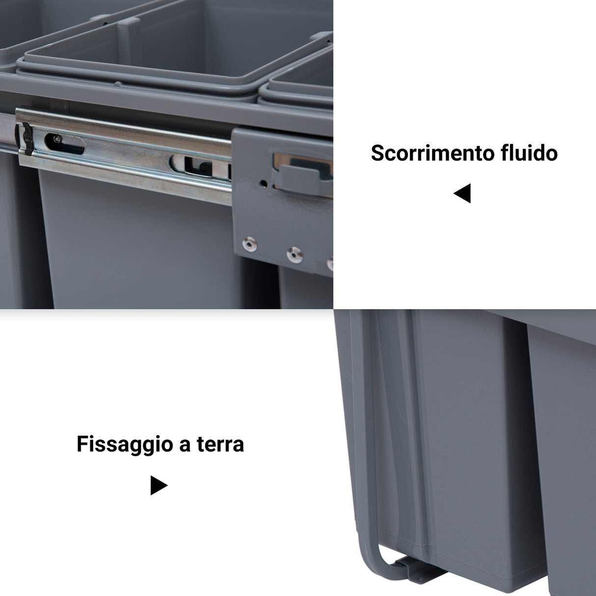 easycomfort easycomfort pattumiera estraibile con 3 contenitori per raccolta differenziata capacita totale 40l 48x34 2x41 8cm grigio