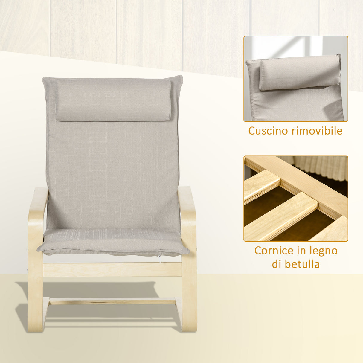 easycomfort easycomfort poltrona relax con pouf poggiapiedi in legno e tessuto con poggiatesta 67x69x100cm grigio