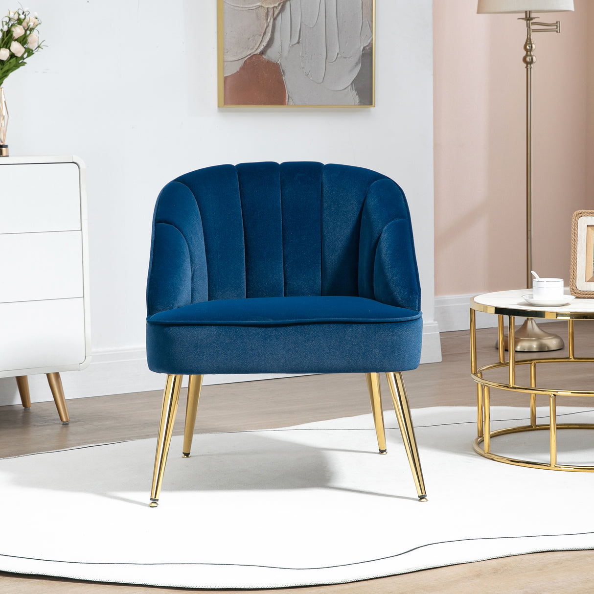 easycomfort easycomfort poltroncina da camera in velluto con gambe in acciaio dorate 65x64x77cm blu scuro