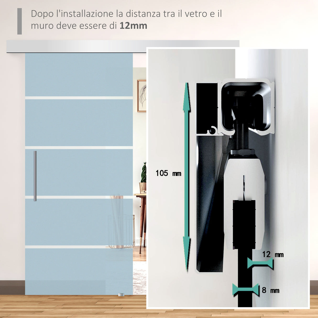 easycomfort easycomfort porta scorrevole interna in vetro smerigliato e satinato con binario b2 e maniglia per bagno cucina studio vetro 205x 102 5x 08cm ean 8055776910413