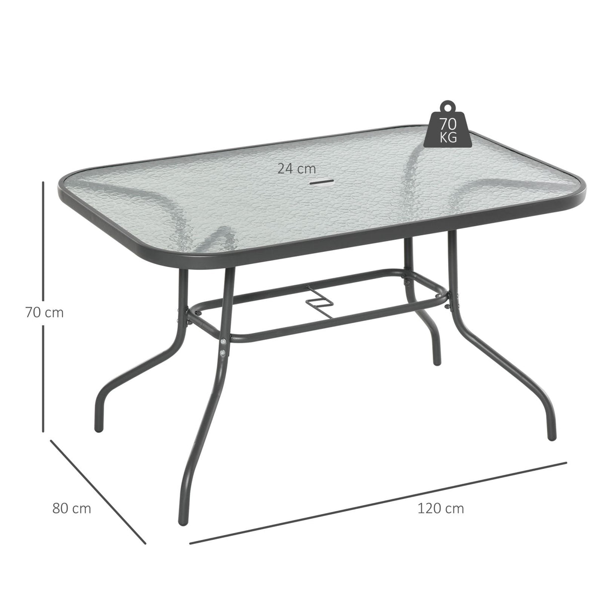 easycomfort easycomfort tavolo da giardino con foro per ombrellone arredamento da esterno in metallo e vetro 120x80x70cm grigio ean 8054144131580