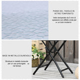 easycomfort easycomfort tavolo da giardino pieghevole in metallo tavolino da giardino piccolo con ripiano in vetro e blocco di sicurezza 45x50cm nero ean 8054111843188