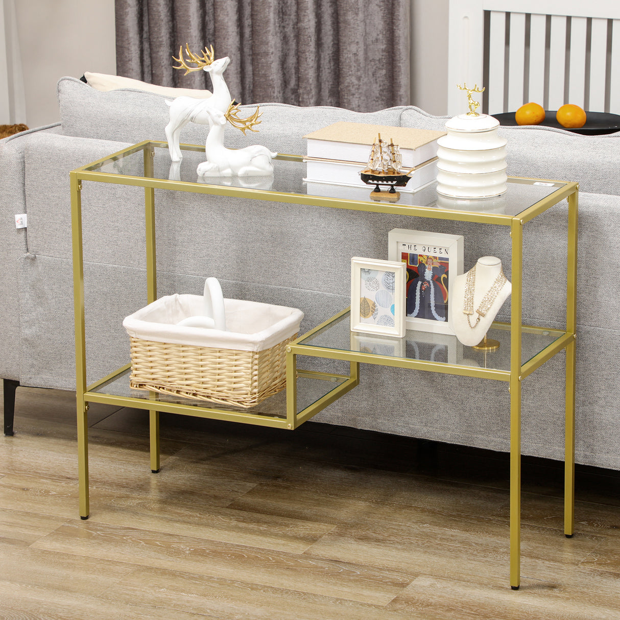 easycomfort easycomfort consolle da ingresso a 3 ripiani in acciaio e vetro temperato 100x32x76 cm oro