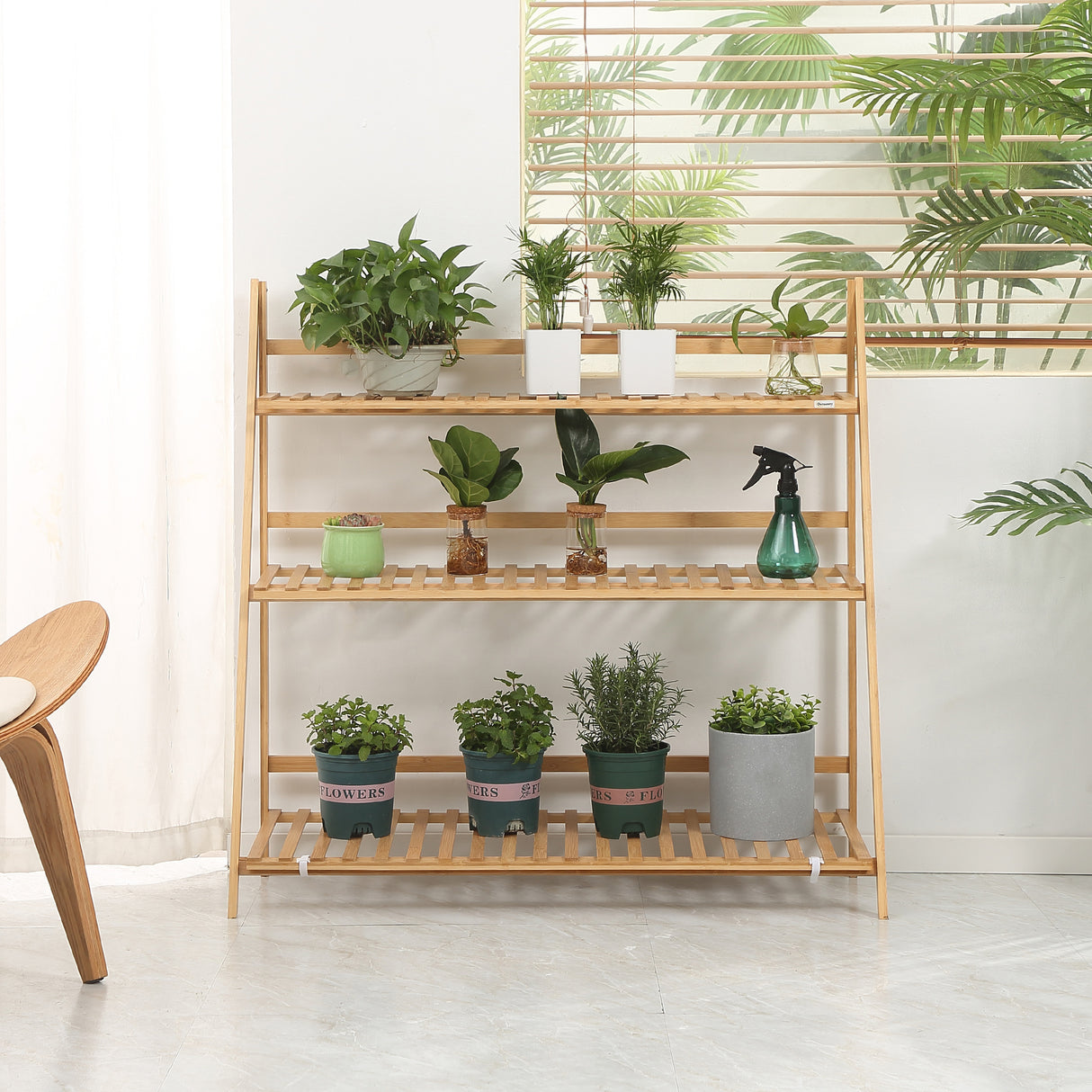 easycomfort easycomfort fioriera da esterno a 3 livelli in bambu con design rialzato e pieghevole 98x37x96 5 cm color legno