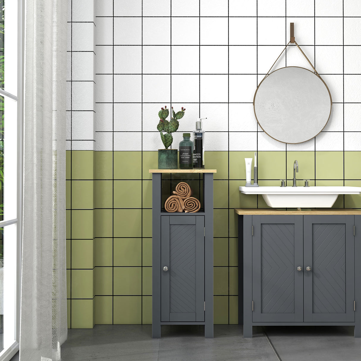 easycomfort easycomfort mobile bagno salvaspazio con armadietto e ripiano aperto in legno 32x30x80cm grigio