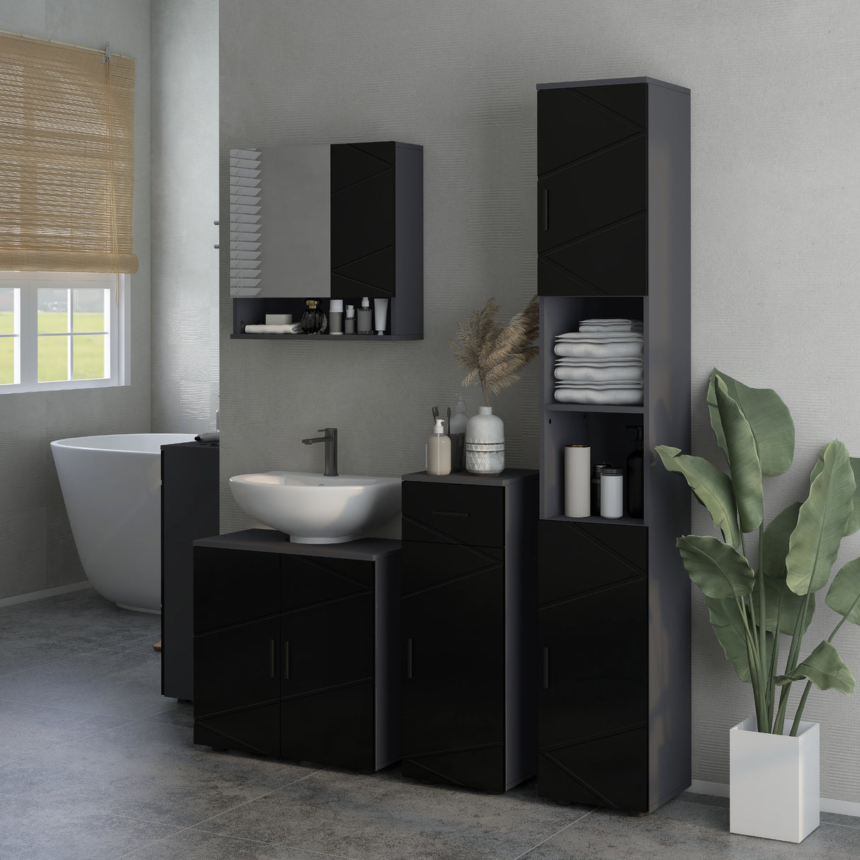 easycomfort easycomfort mobile sottolavabo bagno per piedistallo con armadietto 2 ante 60x30x60cm nero