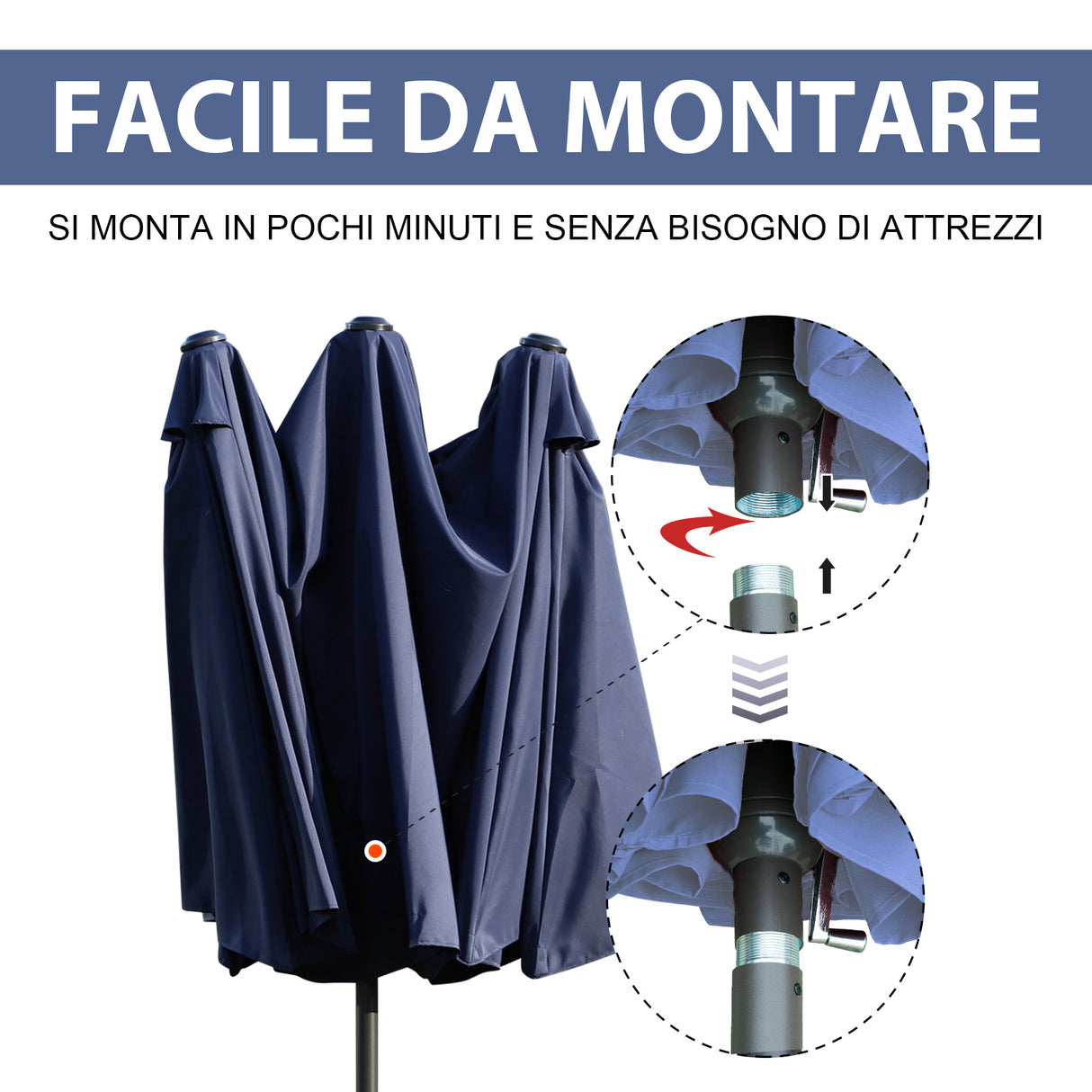 easycomfort easycomfort ombrellone da giardino doppio con apertura a manovella acciaio e poliestere 460x270x240 cm blu