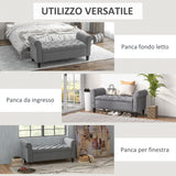 easycomfort easycomfort panca fondo letto in tessuto vellutato con spazio portaoggetti e braccioli 126x48 5x57 cm grigio