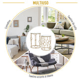easycomfort easycomfort set 2 pezzi tavolini da caffe design elegante con motivi a cerchio metallo e vetro temperato 41x57cm 36x51cm oro ean 8055776910697