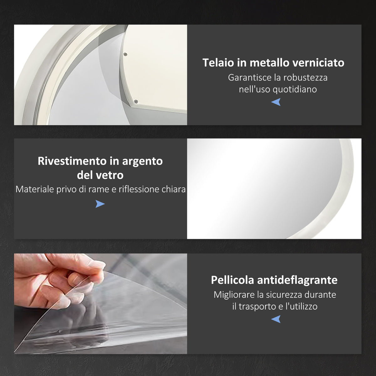 easycomfort easycomfort specchio bagno led antiappannamento con 3 colori e luminosita regolabile in metallo e vetro 70x3 cm