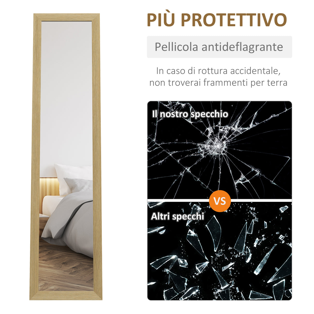 easycomfort easycomfort specchio con cornice in mdf con piedini e ganci per utilizzo a muro o a parete 37x40x155 cm