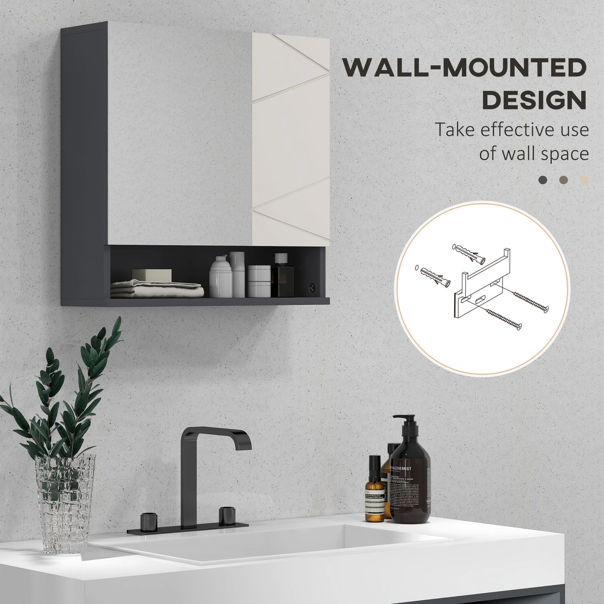 easycomfort easycomfort armadietto con specchiera bagno a 2 ante e mensole regolabili in legno 55x17x55cm grigio