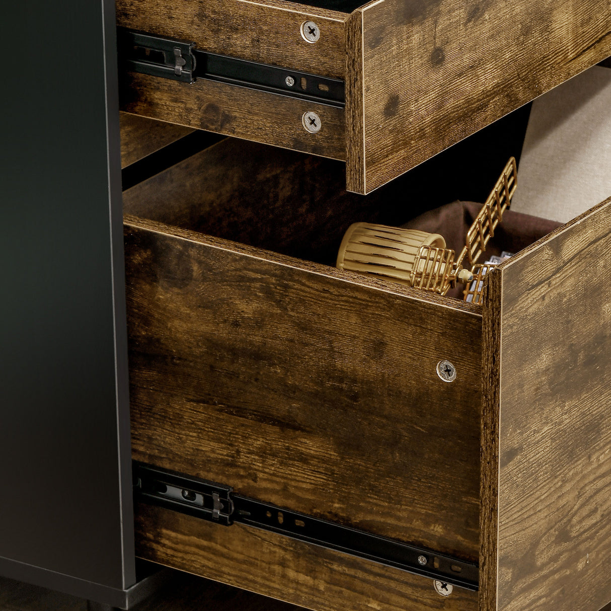 easycomfort easycomfort cassettiera con 3 cassetti in truciolato dallo stile rustico 60x45x75cm marrone e nero