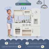 easycomfort easycomfort cucina giocattolo in legno per bambini con lavandino e fornelli pentole e utensili in acciaio 74x30x81cm bianco