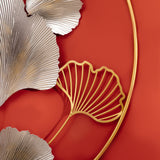 easycomfort easycomfort decorazione murale 3d in metallo wall art dorata con ginkgo in due cornici rotonde 102x66 2cm oro e argento