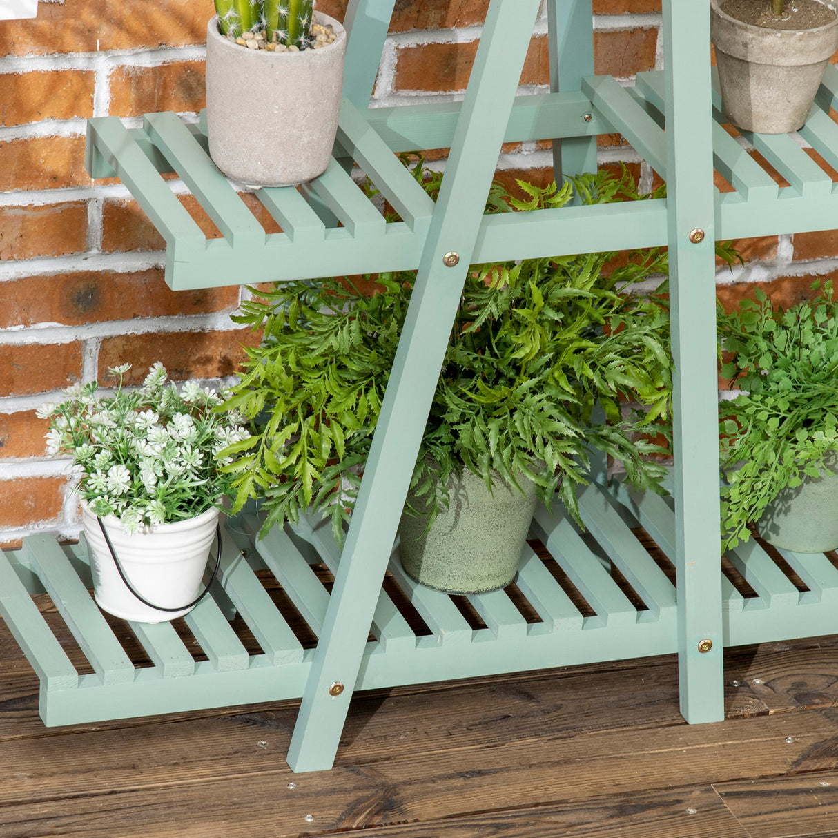 easycomfort easycomfort portapiante a 3 livelli in legno di abete per interni ed esterni 76x26x76 cm verde chiaro