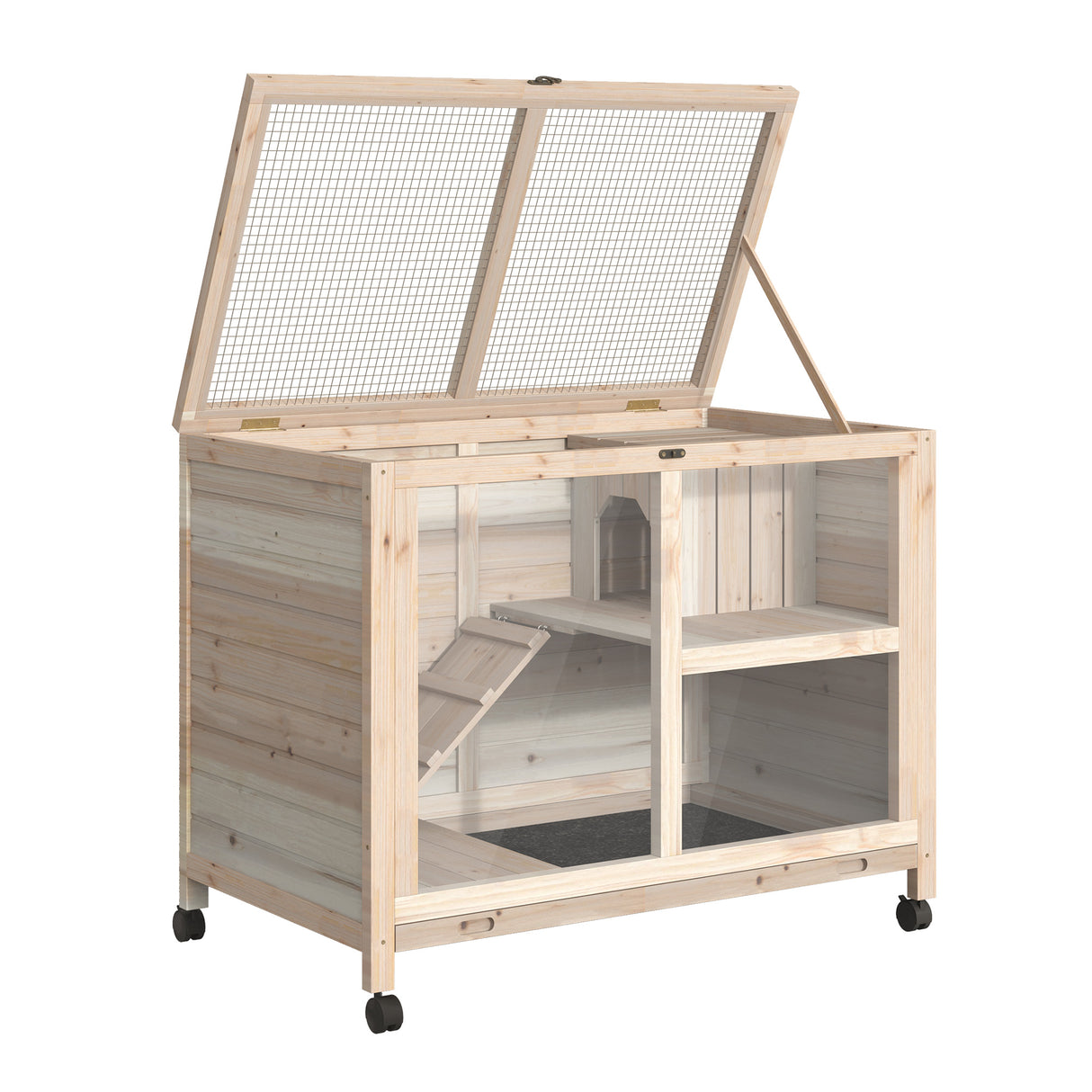 easycomfort easycomfort conigliera in legno a 2 piani con casetta rampa e vassoio estraibile 91 5x53 3x73cm