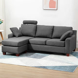easycomfort easycomfort divano a 3 posti con poggiapiedi e cuscini in tessuto di lino grigio scuro 195 x 81 x 86cm ean 8055776915630