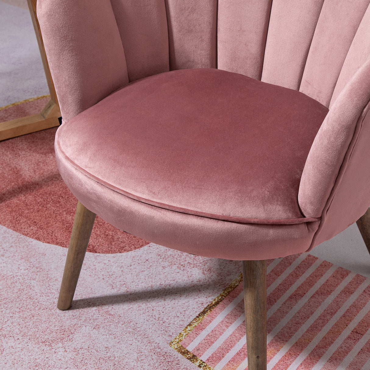 easycomfort easycomfort poltrona imbottita con schienale a conchiglia e gambe in legno poltrona in velluto per salotto e camera 66x66x78 5cm rosa