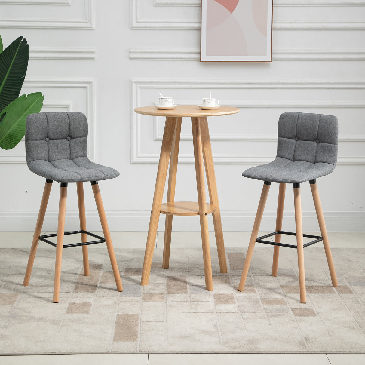 easycomfort easycomfort set 2 sgabelli da bar con schienale e poggiapiedi seduta imbottita in tessuto e gambe in legno 41 5x47x97 5 grigio