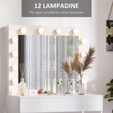 easycomfort easycomfort set tavolo da trucco toeletta con specchio 12 luci led sgabello imbottito e ampio cassetto in legno 80x40x140 cm bianco