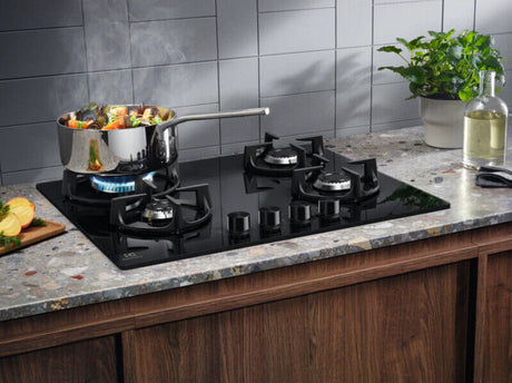 Plaque de cuisson à gaz 4 brûleurs Electrolux série 600 EGG64272K (L 59 x P 52 cm) en verre noir