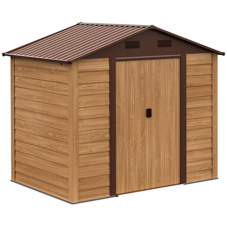 immagine-1-easycomfort-easycomfort-casetta-da-giardino-porta-attrezzi-in-acciaio-con-porte-scorrevoli-e-prese-daria-196x236x208cm-marrone
