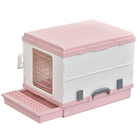 immagine-1-easycomfort-easycomfort-lettiera-portatile-per-gatti-con-coperchio-vassoio-estraibile-e-paletta-rosa-e-bianca-ean-8054111845793