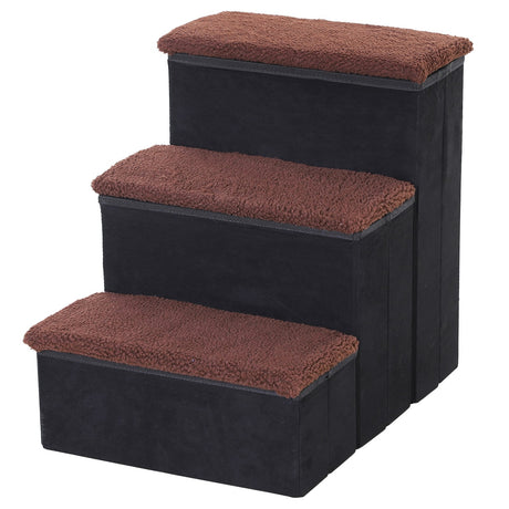 immagine-1-easycomfort-easycomfort-scaletta-per-animali-domestici-con-vani-contenitore-marrone-e-nero-in-pile-ean-8054144130064