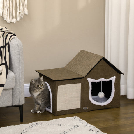 immagine-2-easycomfort-easycomfort-casetta-per-gatti-con-2-porte-pallina-da-gioco-cuscino-e-tappetino-tiragraffi-65x41x45-5-cm