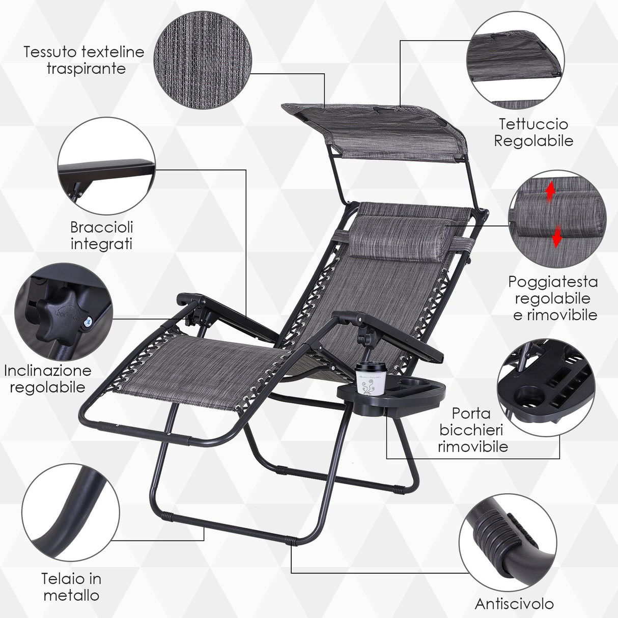 immagine-3-easycomfort-easycomfort-sedia-sdraio-da-giardino-zero-gravity-con-tettuccio-e-portabicchieri-grigio-ean-8054144130446