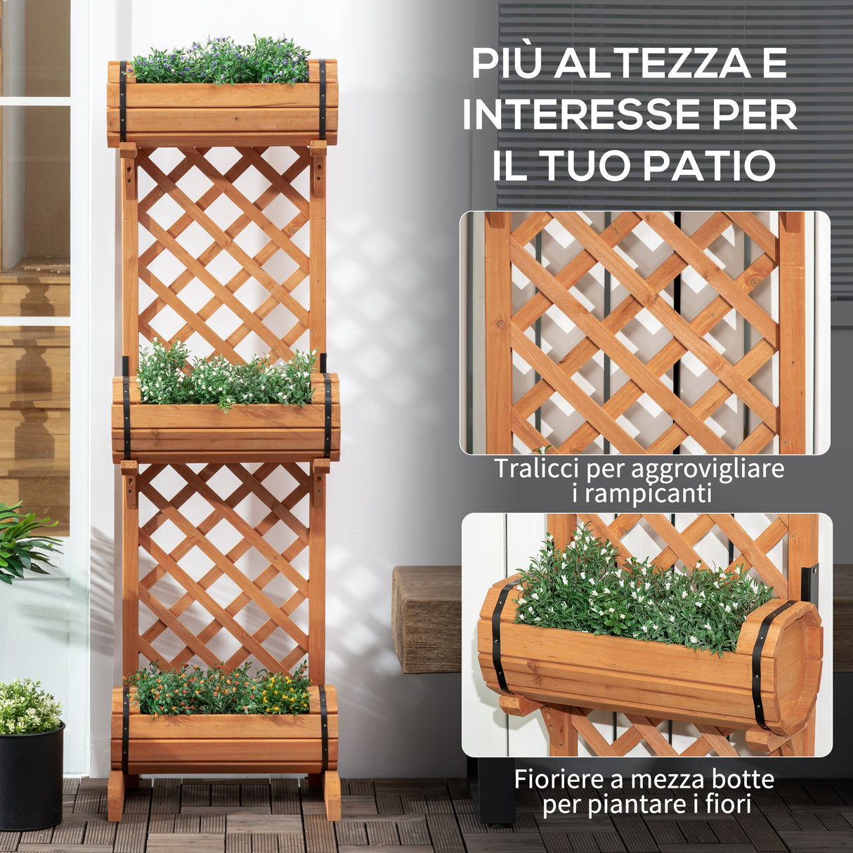 immagine-4-easycomfort-easycomfort-3-fioriere-da-esterno-a-mezza-botte-in-legno-di-abete-marrone-con-grigliato-per-rampicanti-45x35x150-cm