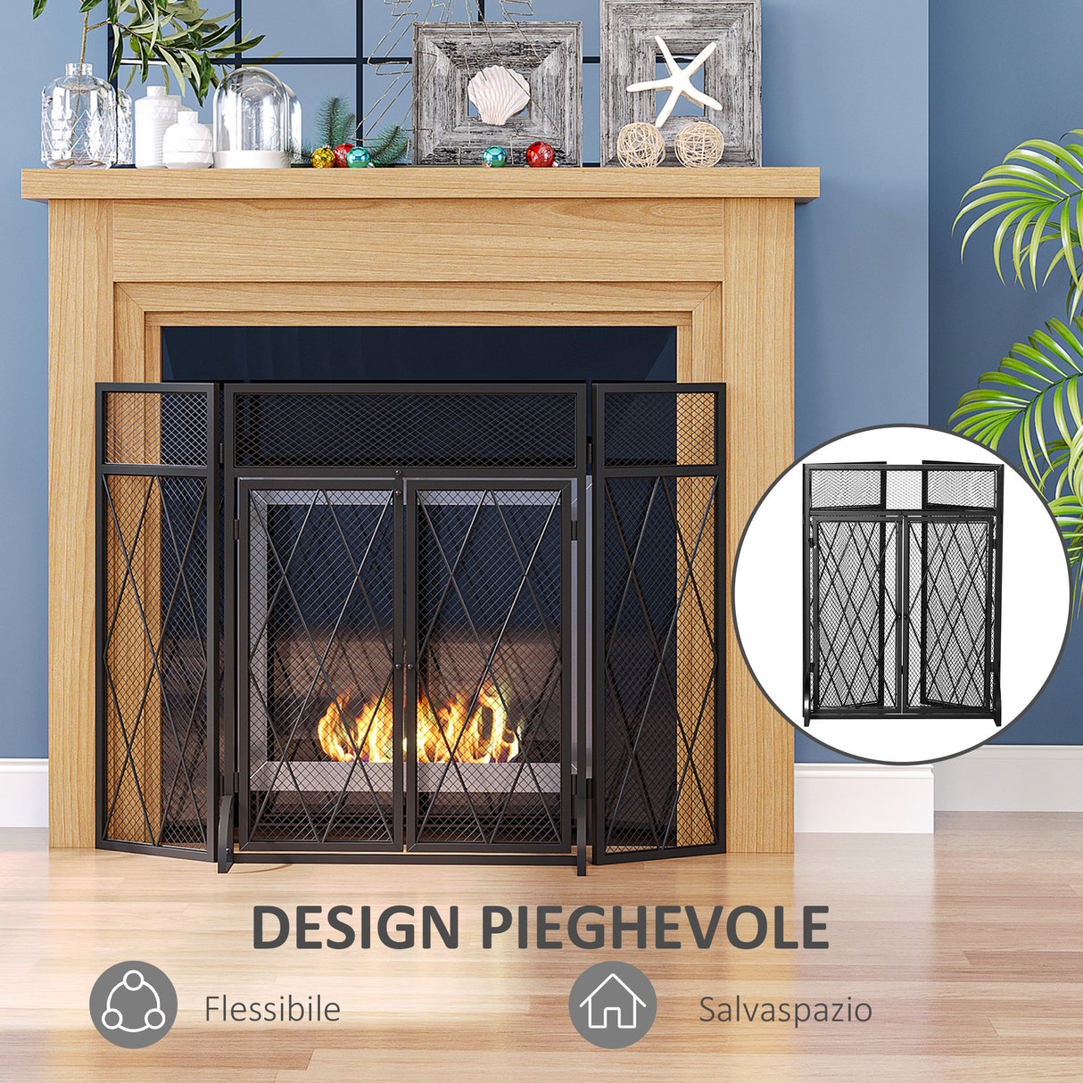 immagine-5-easycomfort-easycomfort-parascintille-per-camino-in-metallo-con-3-pannelli-pieghevoli-e-2-porte-120x11-5x79cm-nero