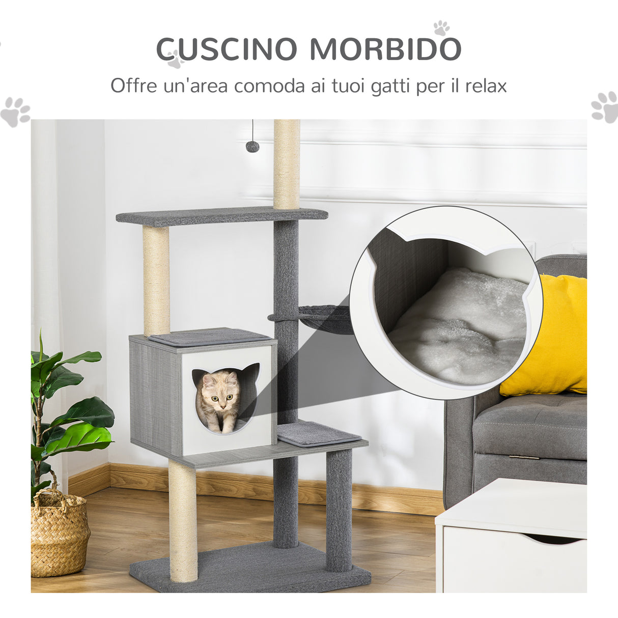 immagine-5-easycomfort-easycomfort-tiragraffi-per-gatti-multi-attivita-morbido-con-cuccia-palla-cestino-sospeso-in-sisal-peluche-grigio-61x49x160-5cm-ean-8054144135533